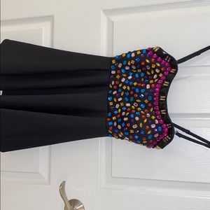 Bedazzled black short dress with removable straps